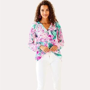 Lilly Pulitzer Women's Button Front Elsa Multi Floral Top